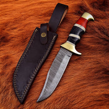 Load image into Gallery viewer, Custom Handmade Damascus Steel Bowie Knife With Red Handle Arham Cutlery 

