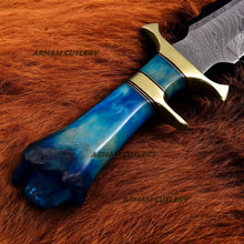 Lade das Bild in den Galerie-Viewer, Custom Handmade Damascus Steel Legender Bowie Knife With Leather Sheath
