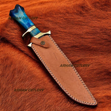 Lade das Bild in den Galerie-Viewer, Custom Handmade Damascus Steel Legender Bowie Knife With Leather Sheath
