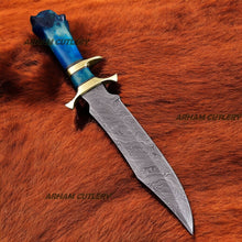 Lade das Bild in den Galerie-Viewer, Custom Handmade Damascus Steel Legender Bowie Knife With Leather Sheath

