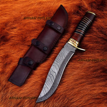 Lade das Bild in den Galerie-Viewer, Custom Made Damascus Steel Hunting Knife With Leather Sheath
