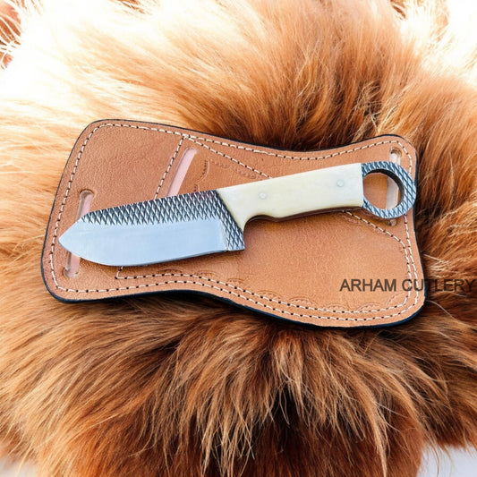 Custom Made Farrier Rasp File Knife With Camel Bone Scales 