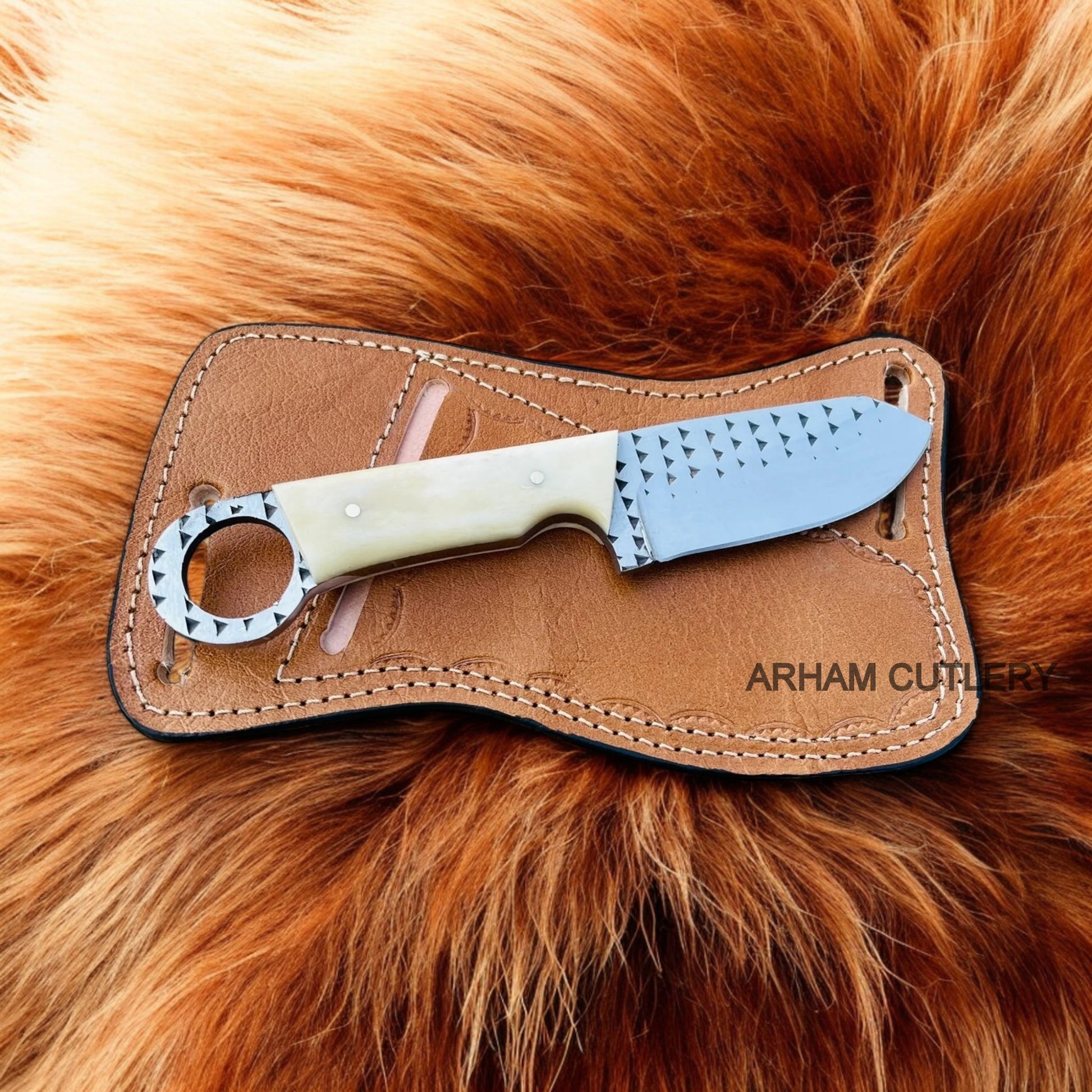 Custom Made Farrier Rasp File Knife With Camel Bone Scales 