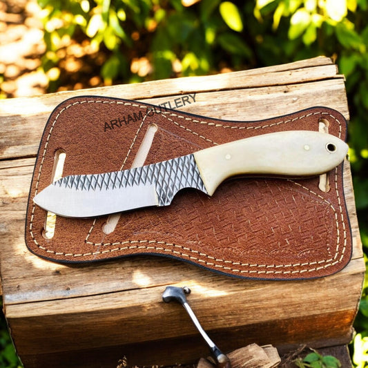 Custom Made Rasp File Knife With Pancake Leather Sheath