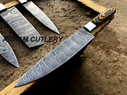 Handmade Damascus Steel Kitchen Knife Set of 4 Pcs With Leather Roll Kit , Arham Cutlery Arham Cutlery