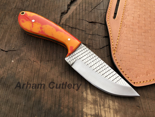 Ferrier rasp file Skinning knife With Cross Draw Leather Sheath , Arham Cutlery