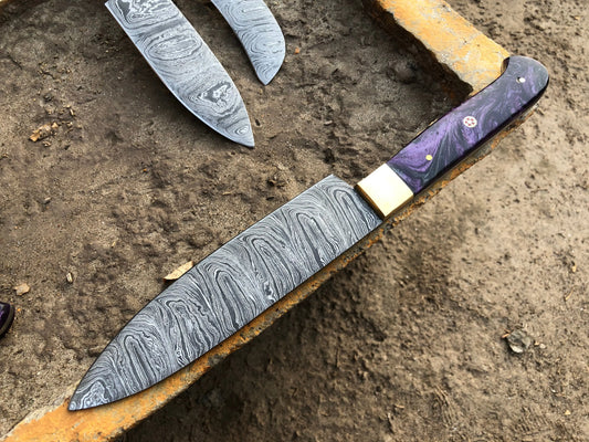 Damascus Steel Hand Forged Set Of 5 With Leather Roll Kit , Kitchen Knife , Arham Cutlery - Arham Cutlery