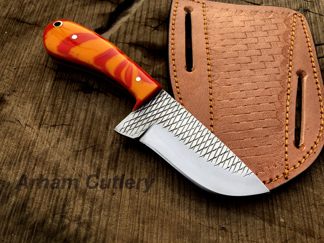 Handmade Ferrier Rasp File Skinning Knife With Cross Draw Leather Sheath , Arham Cutlery
