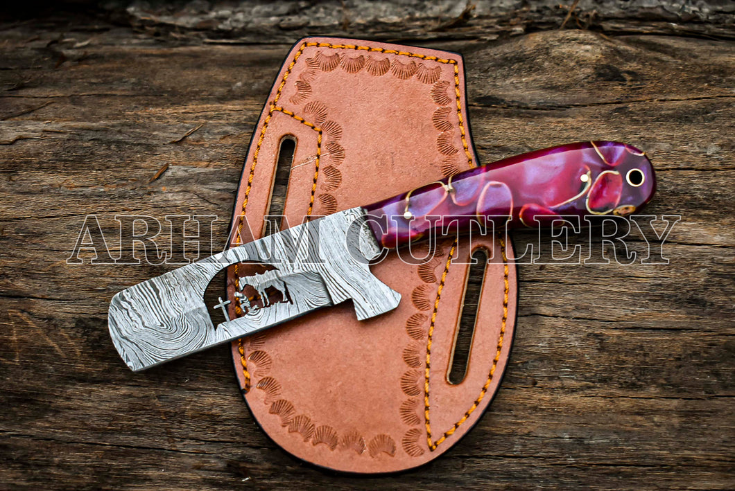 Hand Forged Praying Cowboy Knife With Leather Case