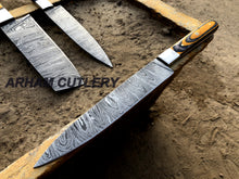 Cargar imagen en el visor de la galería, Handmade Damascus Steel Kitchen Knife Set of 4 Pcs With Leather Roll Kit , Arham Cutlery
