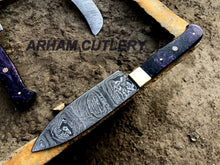 Cargar imagen en el visor de la galería, Damascus Steel Hand Forged Set Of 5 With Leather Roll Kit , Kitchen Knife , Arham Cutlery
