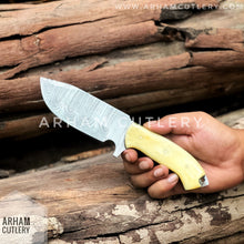 Load image into Gallery viewer, 9&quot; Damascus Steel Handmade Hunting Knife With Cowhide Leather Sheath , Arham Cutlery
