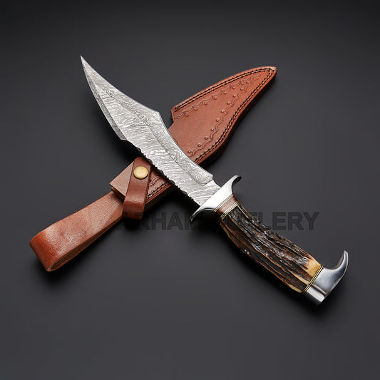 Handmade Damascus Steel Stag Horn Knife Arham Cutlery 