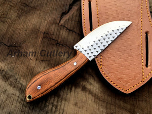 Handforged Ferrier Rasp File Skinning Knife With Cross Draw Leather Sheath , Arham Cutlery