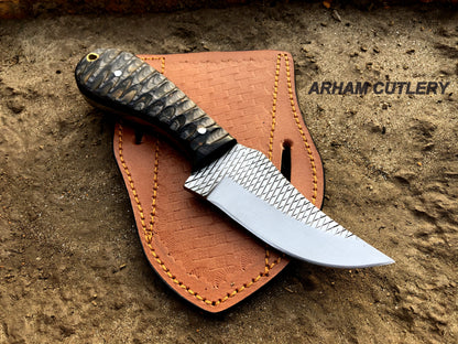 Ferrier Rasp File Skinning Knife With Cross Draw Leather Sheath , Arham Cutlery