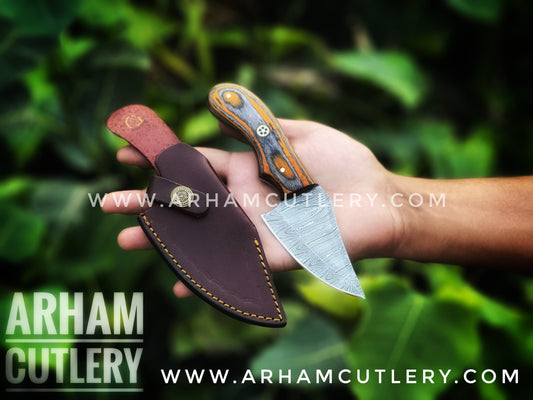 Custom Handmade Damascus Steel Fixed Blade Skinning Knife Arham Cutlery 