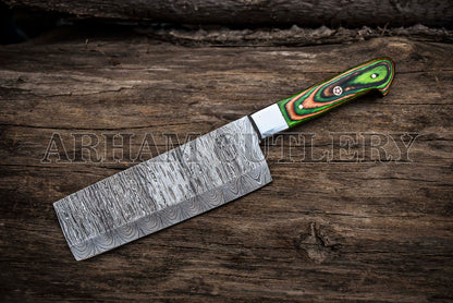 Custom Made Damascus Steel Kitchen Knife Set With Leather Roll Kit