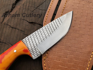 Ferrier rasp file Skinning knife With Cross Draw Leather Sheath , Arham Cutlery