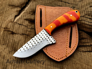Handmade Ferrier Rasp File Skinning Knife With Cross Draw Leather Sheath , Arham Cutlery