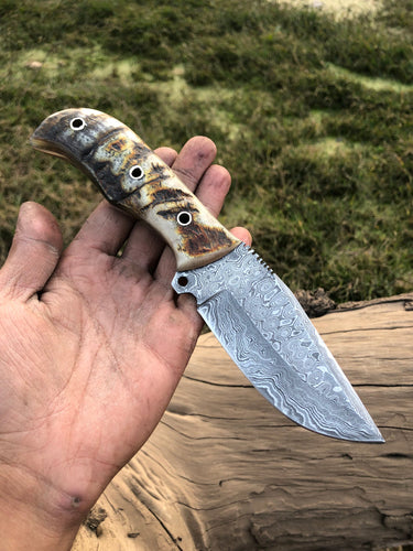 Damascus Steel Ram Horn Knife - Arham Cutlery