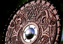 Lade das Bild in den Galerie-Viewer, Custom Viking Shield |Medieval Helm of Awe Shield | Carved Viking Gift, Wall Decor | Viking Round Shield | Viking Cosplay Shield | Xmas Gift | Arham Cutlery
