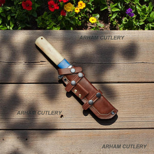 D2 Stainless Steel Blue Lapis Bone Combat Tanto Knife With Leather Sheath Arham Cutlery 