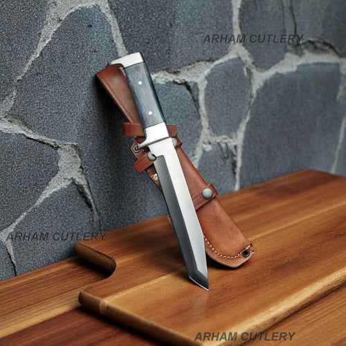 D2 Yoshimitsu Bone Tanto Fighter Knife With Leather Sheath Arham Cutlery