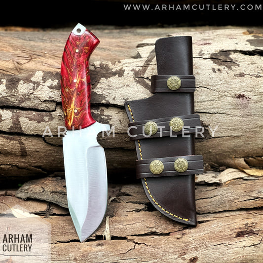D2 Steel Handmade Hunting Knife With Leather Sheath , Arham Cutlery