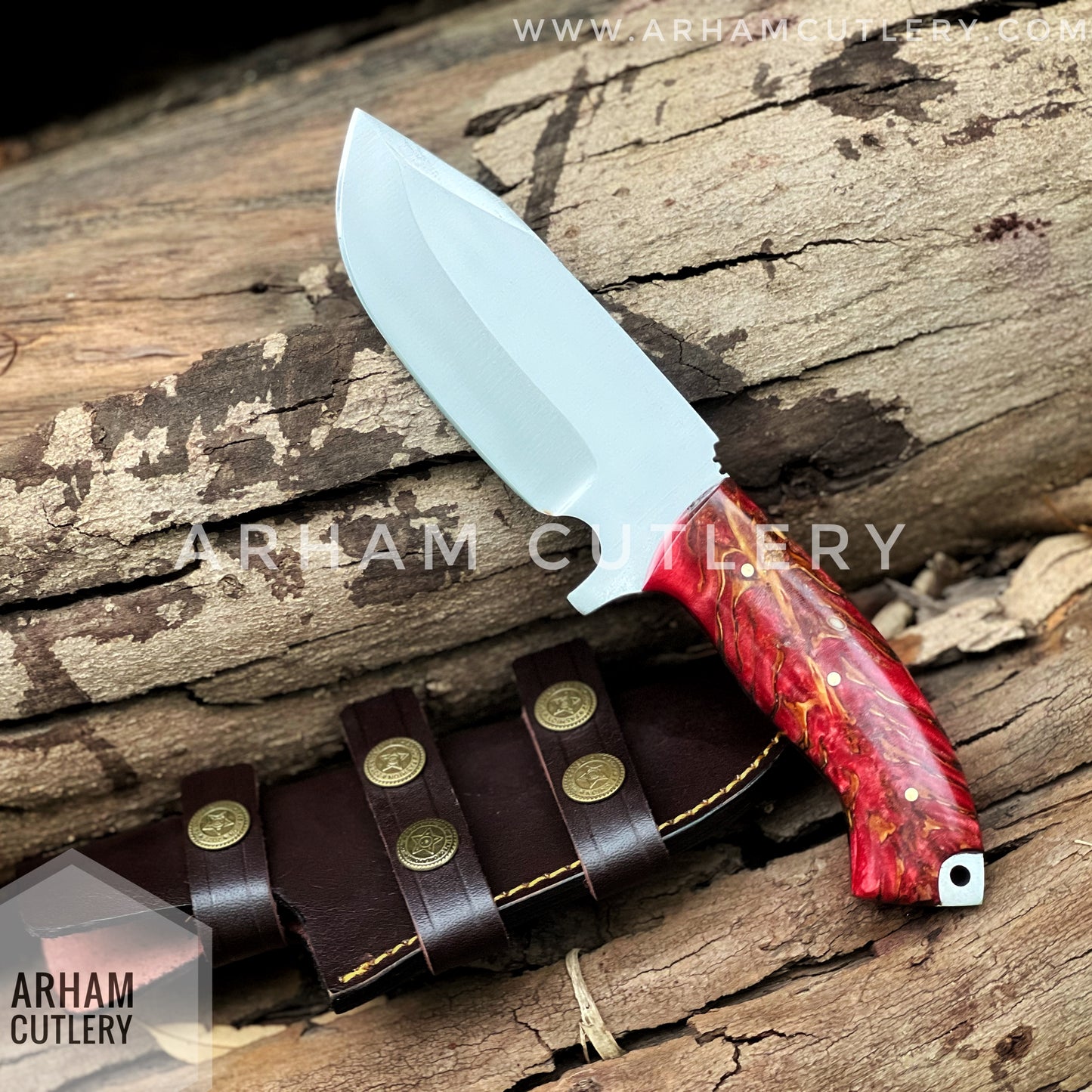 D2 Steel Handmade Hunting Knife With Leather Sheath , Arham Cutlery