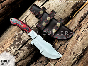 Handcrafted D2 Steel Tracker Knife - Pakkah Wood Handle & Leather Sheath