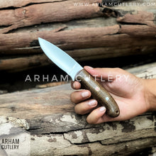 Lade das Bild in den Galerie-Viewer, Handmade D2 Steel EDC Knife With Pan Cake Leather Sheath , Arham Cutlery
