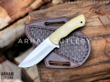 Load image into Gallery viewer, Winter&#39;s Wrath Handmade D2 Steel 9&quot; Handmade Fixed Blade With Cowhide Leather Sheath , Camel Bone Knife , Best Gift For Hunter
