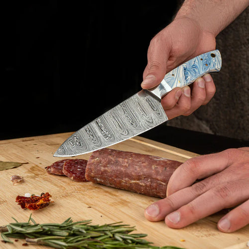 Handmade Damascus Epoxy Kitchen Knives