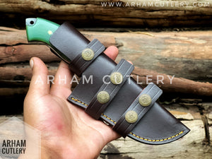 Damascus Steel Handmade Hunting Knife , Custom Hand Forged Knife With Leather Sheath , Arham Cutlery