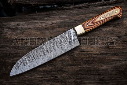 Hand Forged Damascus Steel Kitchen Knife Chef Set With Leather Roll Kit