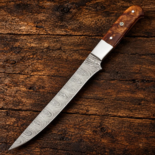 Handmade Damascus Fillet Knife – 8” Precision Blade with Rosewood Handle | Arham Cutlery Arham Cutlery