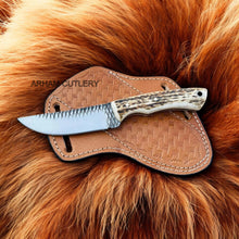 Cargar imagen en el visor de la galería, Farrier Rasp File Fixed Blade Knife With Leather Sheath
