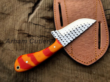 Cargar imagen en el visor de la galería, Handmade Ferrier Rasp File Skinning Knife With Cross Draw Leather Sheath , Arham Cutlery
