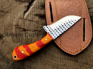 Handmade Ferrier Rasp File Skinning Knife With Cross Draw Leather Sheath , Arham Cutlery
