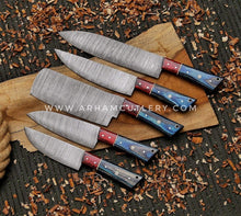 Cargar imagen en el visor de la galería, Damascus Steel Kitchen Chef Knives Set Of 5pcs, Handmade Chef&#39;s Knife Set, Kitchen Knives, Gift For Him, Personalized Gift Christmas Gift | Arham Cutlery
