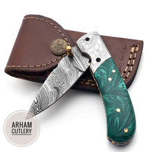 Cargar imagen en el visor de la galería, Handmade Damascus Steel Folding Blade Knife - Arham Cutlery
