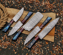 Load image into Gallery viewer, Damascus Steel Kitchen Chef Knives Set Of 5pcs, Handmade Chef&#39;s Knife Set, Kitchen Knives, Gift For Him, Personalized Gift Christmas Gift | Arham Cutlery
