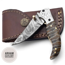 Lade das Bild in den Galerie-Viewer, Handmade Damascus Steel Folding Blade Knife (Damascus Steel Blade) - Arham Cutlery
