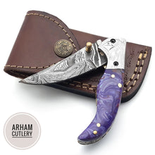 Cargar imagen en el visor de la galería, Handmade Damascus Steel Folding Blade Knife - Arham Cutlery
