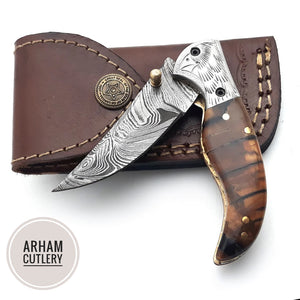 Handmade Damascus Steel Folding Blade Knife (Damascus Steel Blade) - Arham Cutlery