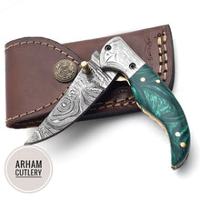 Cargar imagen en el visor de la galería, Handmade Damascus Steel Folding Blade Knife - Arham Cutlery
