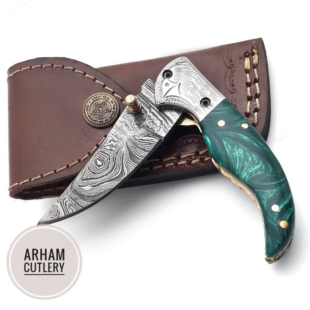 Handmade Damascus Steel Folding Blade Knife - Arham Cutlery