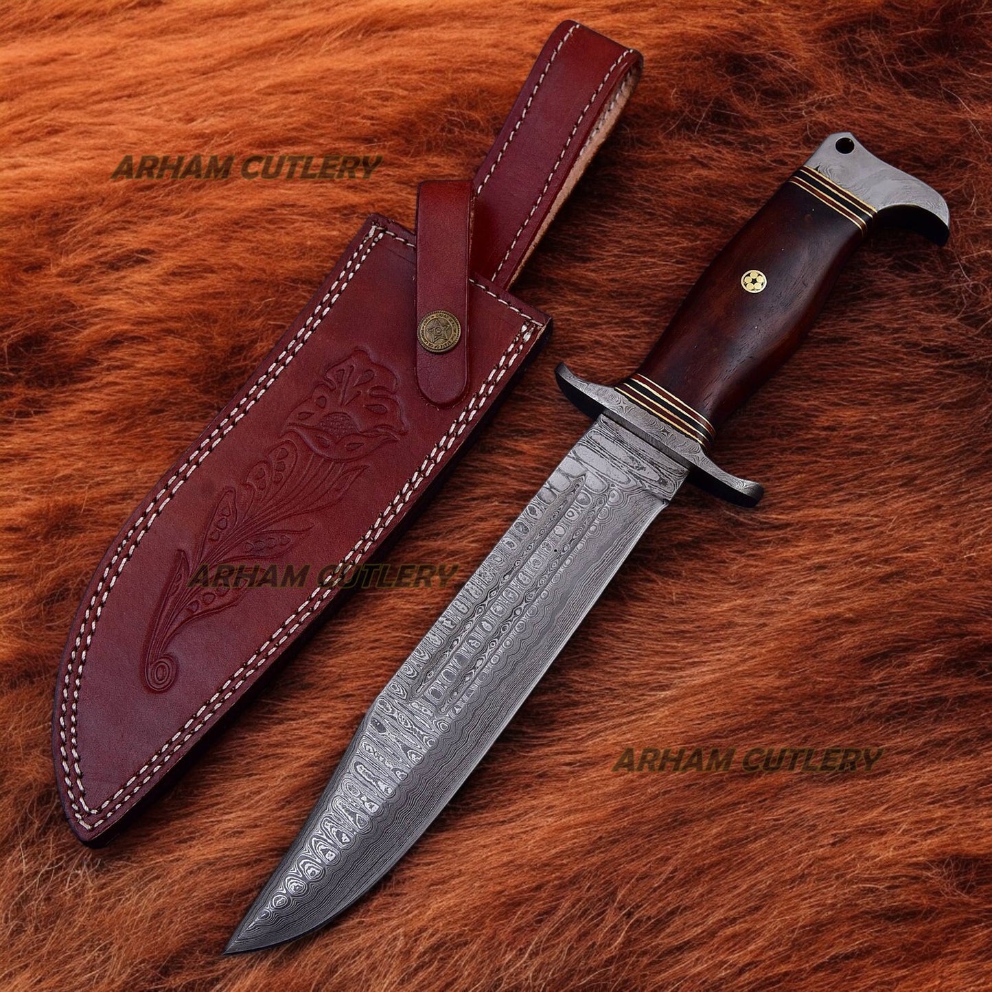 Full Tang Damascus Steel Hunting Bowie Knife With Sheath 