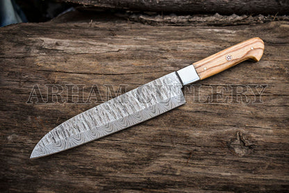 Handmade Kitchen Knife Set , Damascus Steel 5 PCS Hand Forged Chef Knife Set With Leather Roll Kit