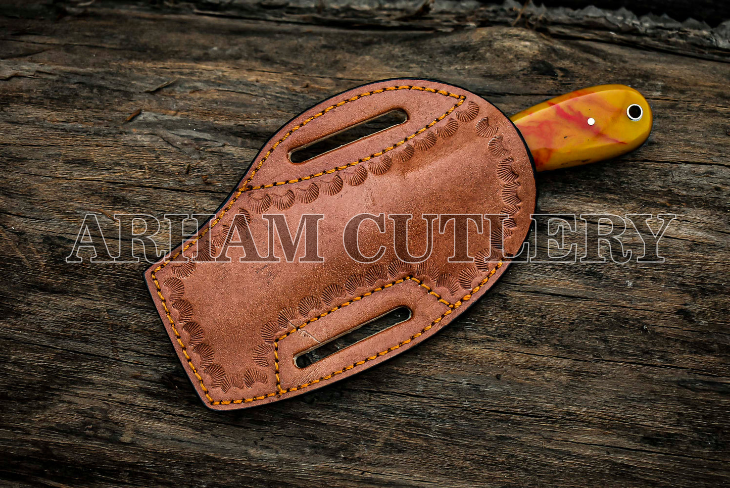 Praying Cowboy Bull Cutter EDC Knife With Cowhide Leather Sheath